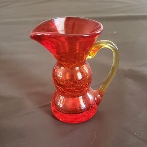 Red Crackle Glass Pitcher with Amber Handle